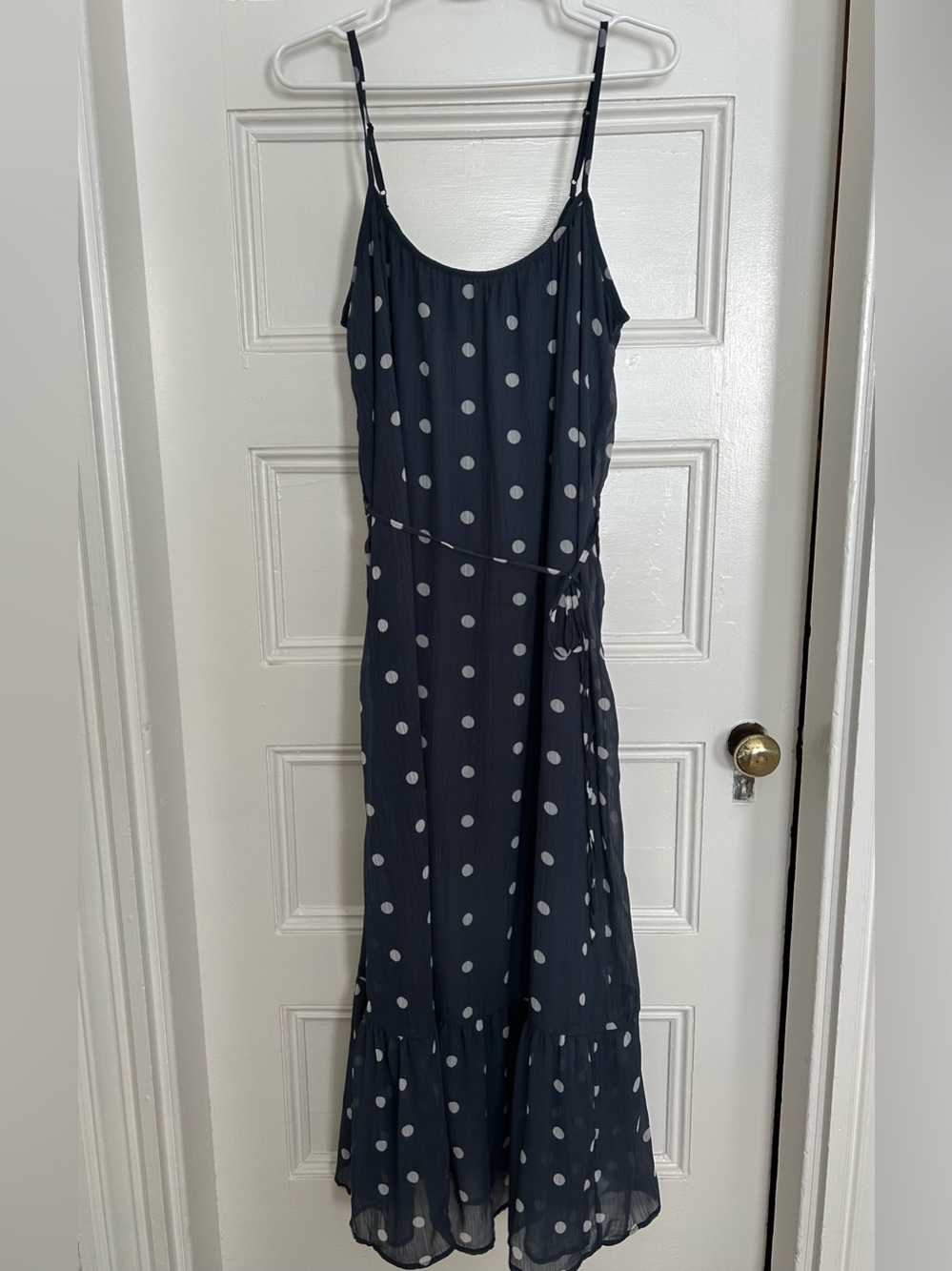 The Occasion by Old Navy Waist-Defined Chiffon Maxi Dress in Navy Dots